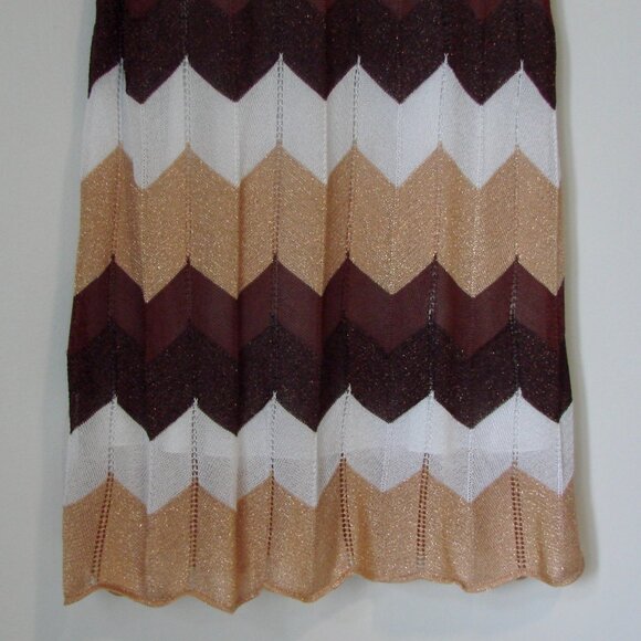 Bebe Y2K Knit Tank Dress Chevron Stripe Metallic Gold Sparkle Stretch Medium - Picture 4 of 12